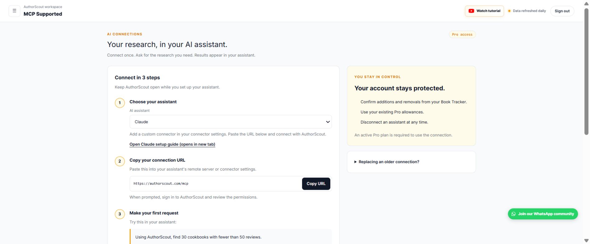 AuthorScout MCP connection setup